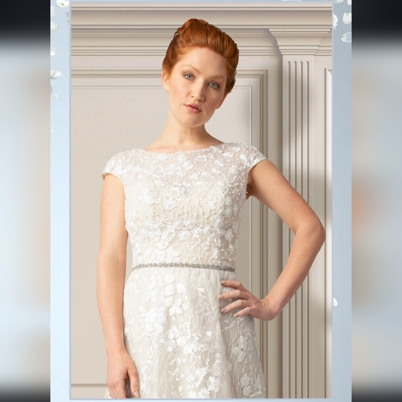 New! Darryl Jagga Hannah A-Line Floral Applique Wedding Dress Embellished Belt - Picture 2 of 16